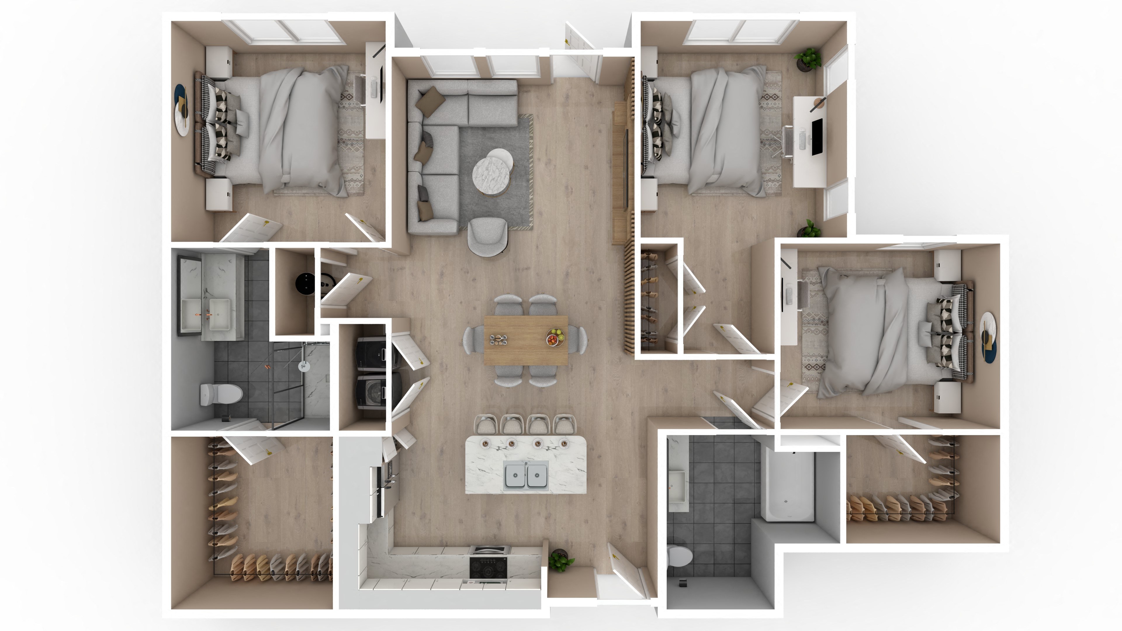 Floor plan for 3 beds, 2 baths, 1344 sqft